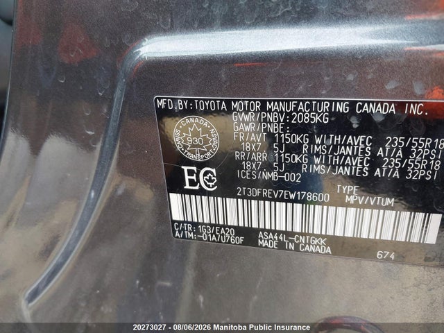 Toyota Rav4 Limited 2014 2T3DFREV7EW178600 Image 8