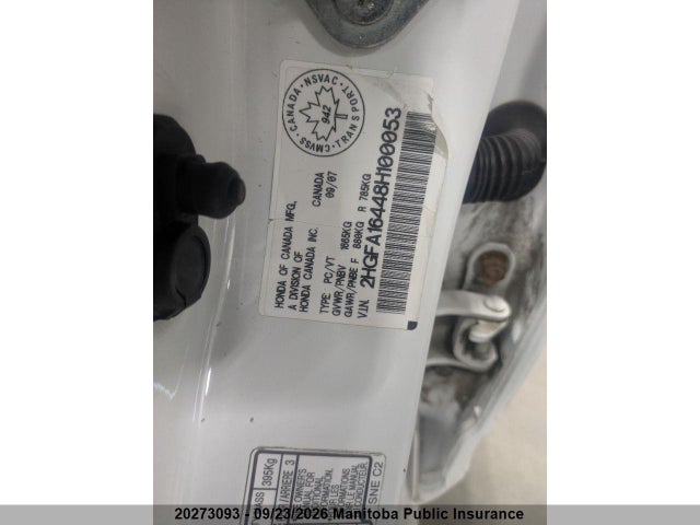 2008 Honda Civic Dx-g მანქანა იყიდება აუქციონზე, vin: 2HGFA16448H100053, აუქციონის ნომერი: 20273093