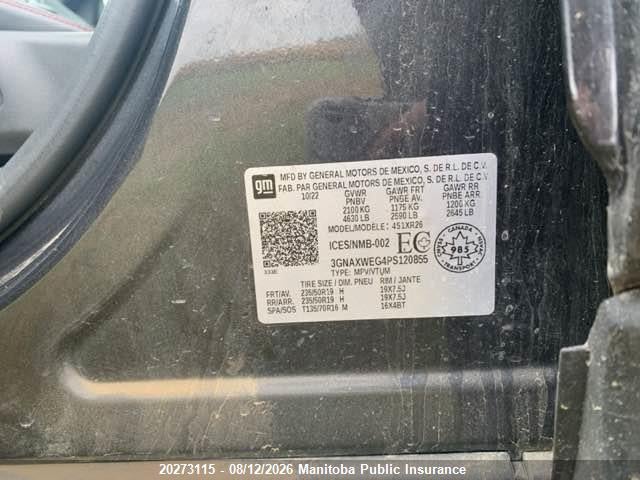 20273115 :رقم المزاد ، 3GNAXWEG4PS120855 vin ، 2023 Chevrolet Equinox Lt مزاد بيع