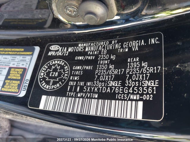 Продаж на аукціоні авто 2014 Kia Sorento Lx V6, vin: 5XYKTDA76EG453561, номер лоту: 20273123
