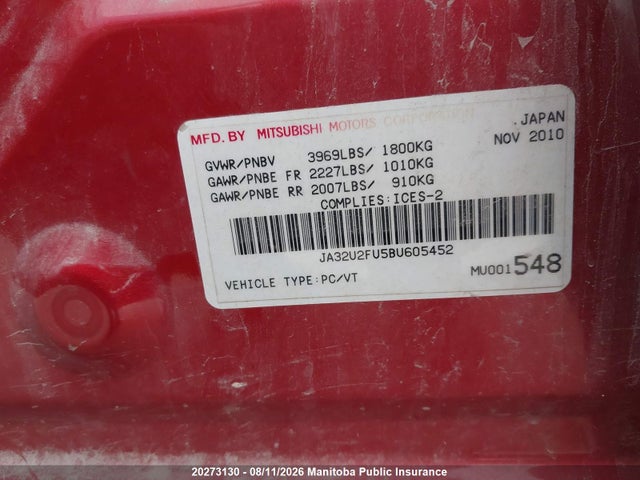 Aukcja sprzedaży 2011 Mitsubishi Lancer Es, vin: JA32U2FU5BU605452, numer aukcji: 20273130