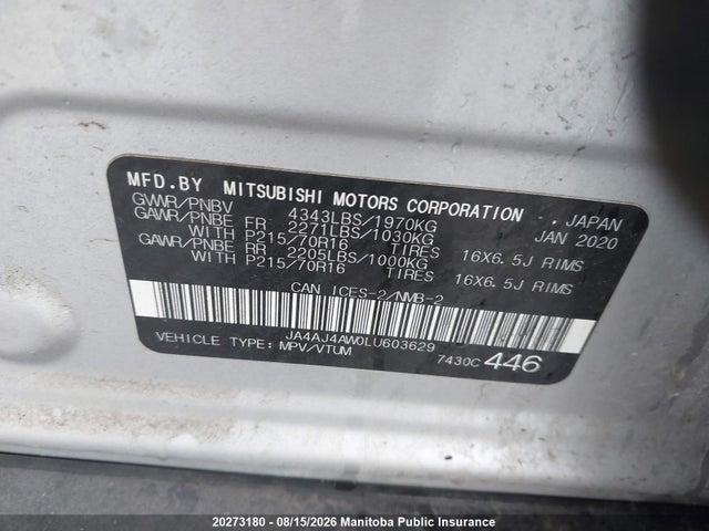 Mitsubishi RVR SE 2020 JA4AJ4AW0LU603629 Image 9