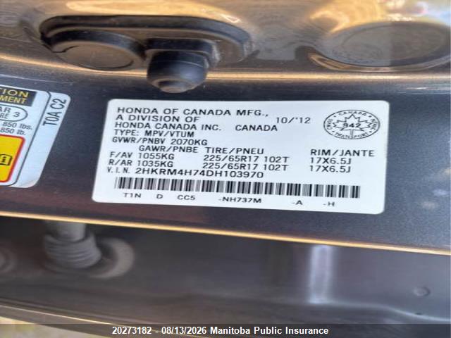 20273182 :رقم المزاد ، 2HKRM4H74DH103970 vin ، 2013 Honda Cr-v Ex-l مزاد بيع