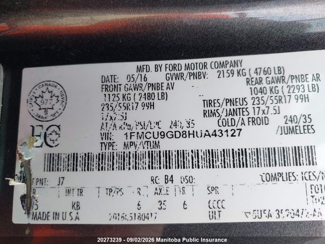 Ford ESCAPE SE 2017 1FMCU9GD8HUA43127 Image 7