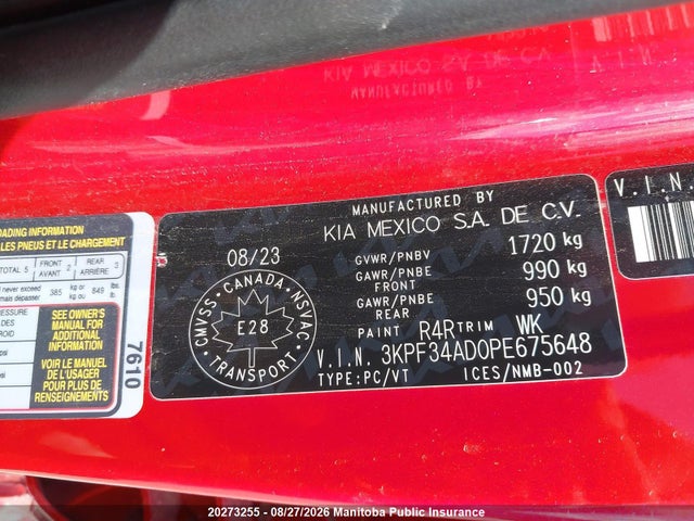 Продаж на аукціоні авто 2023 Kia Forte Ex, vin: 3KPF34AD0PE675648, номер лоту: 20273255