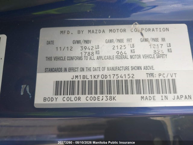 Продаж на аукціоні авто 2013 Mazda 3 Mazda Sport Gx, vin: JM1BL1KF0D1754152, номер лоту: 20273260