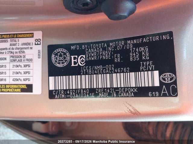 Продажа на аукционе авто 2010 Toyota Corolla Ce, vin: 2T1BU4EE6AC246762, номер лота: 20273285