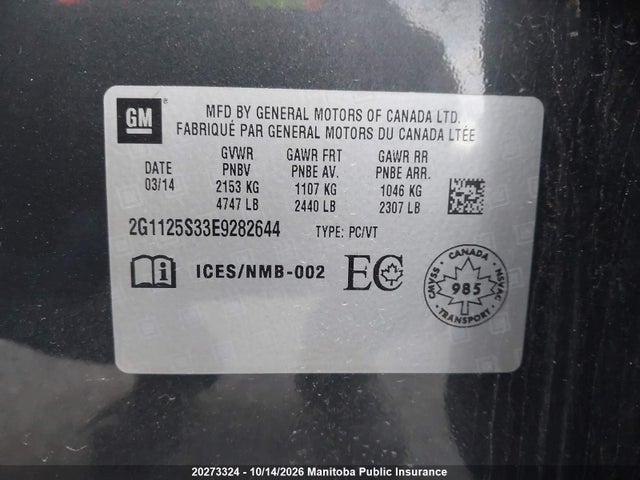 Chevrolet Impala Lt V6 2014 2G1125S33E9282644 Image 9