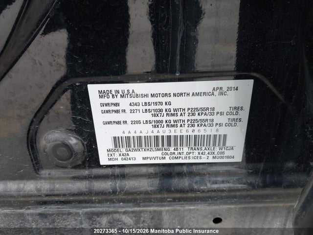 4A4AJ4AU3EE606518 Mitsubishi Rvr Gt