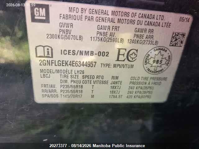 Chevrolet EQUINOX LT 2014 2GNFLGEK4E6344957 Image 9