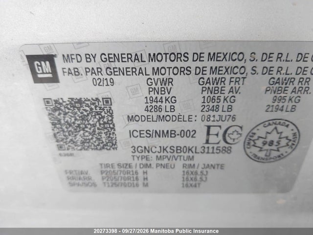 Chevrolet TRAX LS 2019 3GNCJKSB0KL311588 Image 8