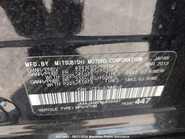 JA4AJ4AW7KU605487 Mitsubishi Rvr Gt