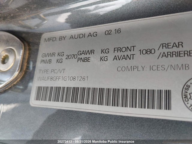 WAUF8GFF1G1081261 Audi A3 2.0t Quattro