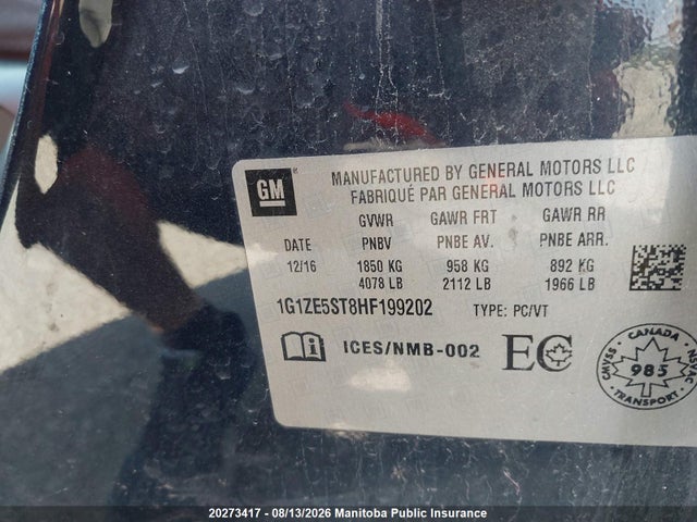 2017 Chevrolet Malibu Lt მანქანა იყიდება აუქციონზე, vin: 1G1ZE5ST8HF199202, აუქციონის ნომერი: 20273417