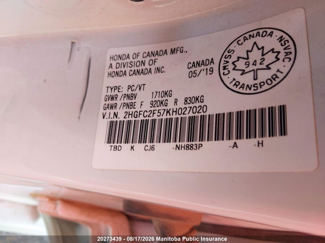 Honda Civic Lx 2019 2HGFCSF57KH027020 Image 9
