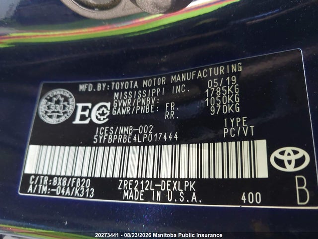 Toyota COROLLA LE 2020 5YFBPRBE4LP017444 Image 9