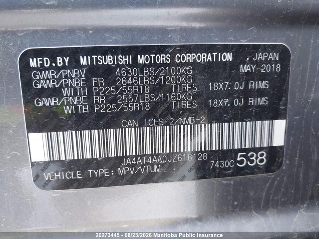 Mitsubishi Eclipse Cross Se 2018 JA4AT4AA0JZ618128 Image 9