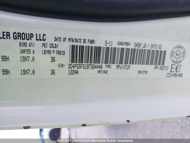 Продаж на аукціоні авто 2011 Dodge Journey Sxt, vin: 3D4PG5FG1BT564440, номер лоту: 20273451