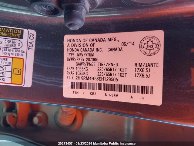 Honda CR-V EX 2014 2HKRM4H58EH129505 Image 8