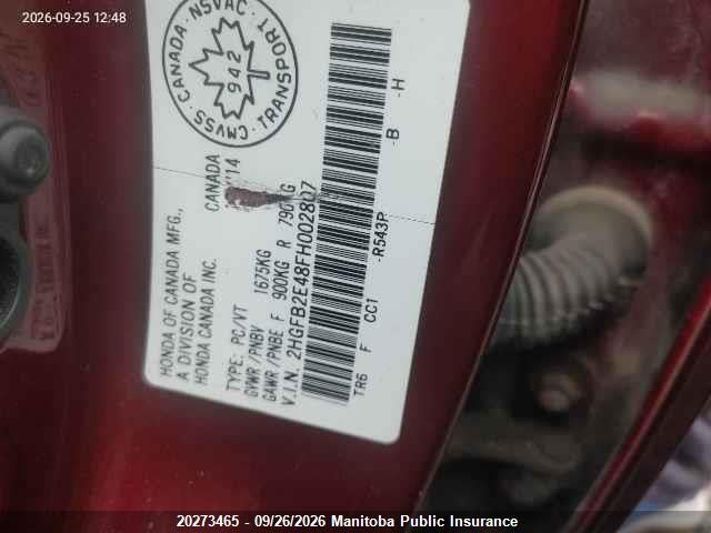 Honda Civic Lx 2015 2HGFB2E48FH002807 Image 9
