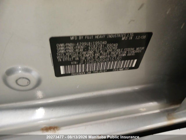 20273477 :رقم المزاد ، JF1GH62689H816180 vin ، 2009 Subaru Impreza 2.5i مزاد بيع