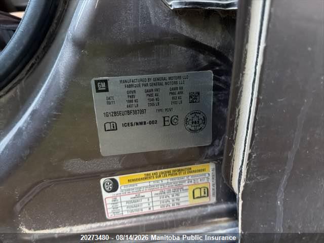 2011 Chevrolet Malibu Ls მანქანა იყიდება აუქციონზე, vin: 1G1ZB5EU7BF387097, აუქციონის ნომერი: 20273480