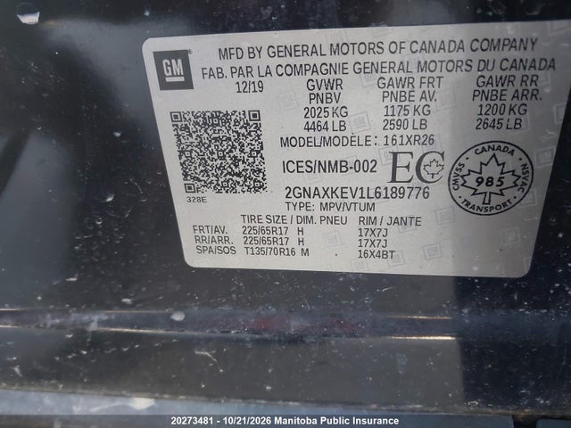 Chevrolet EQUINOX LS 2020 2GNAXKEV1L6189776 Image 9
