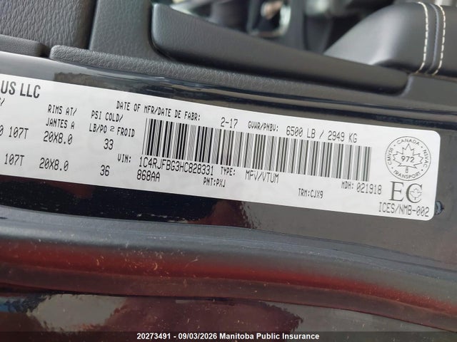 Продаж на аукціоні авто 2017 Jeep Grand Cherokee Limited, vin: 1C4RJFBG3HC828331, номер лоту: 20273491