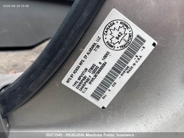 Продажа на аукционе авто 2008 Honda Odyssey Ex-l Ex-l, vin: 5FNRL38758B509564, номер лота: 20273549