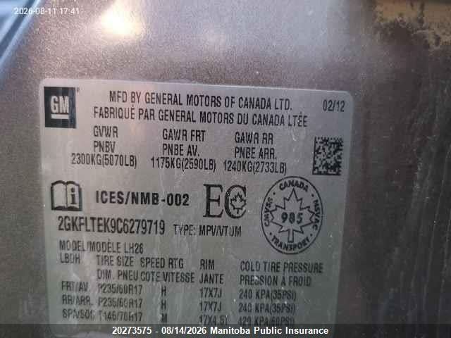 20273575 :رقم المزاد ، 2GKFLTEK9C6279719 vin ، 2012 Gmc Terrain Sle مزاد بيع