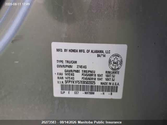 Aukcja sprzedaży 2014 Honda Ridgeline Touring, vin: 5FPYK1F57EB502025, numer aukcji: 20273583