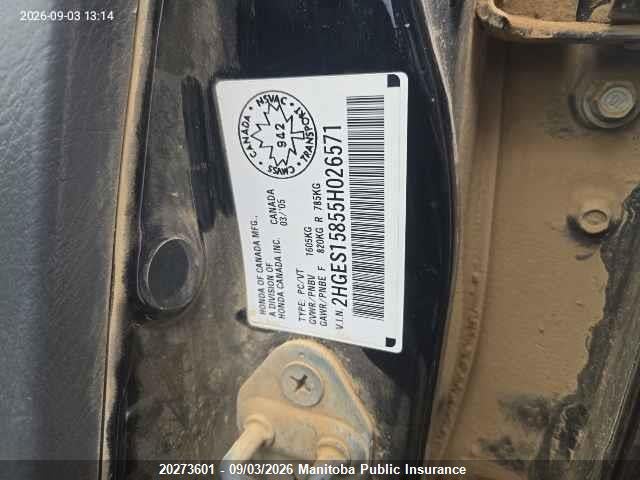 2005 Honda Civic Si მანქანა იყიდება აუქციონზე, vin: 2HGES15855H026571, აუქციონის ნომერი: 20273601