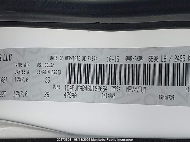 Продаж на аукціоні авто 2016 Jeep Cherokee Sport, vin: 1C4PJMAB4GW192064, номер лоту: 20273604