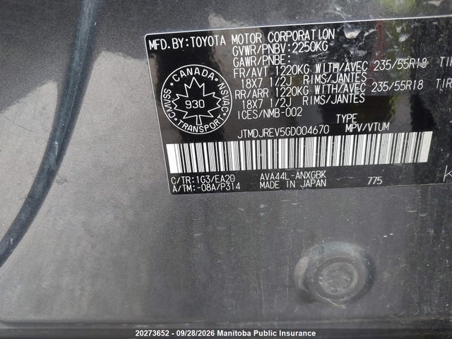 Aukcja sprzedaży 2016 Toyota Rav4 Limited Hybrid, vin: JTMDJREV5GD004670, numer aukcji: 20273652