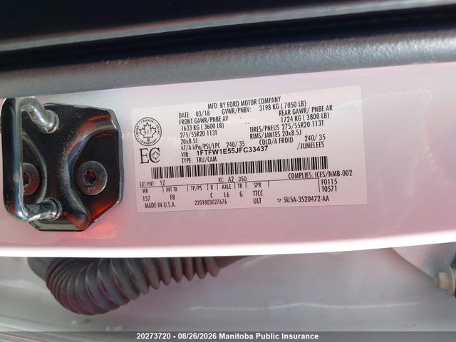 1FTFW1E55JFC33437 Ford F150 Xlt Supercrew