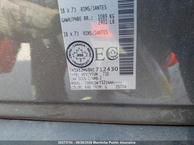 Nissan ROGUE SV 2019 5N1AT2MV8KC712430 Image 9