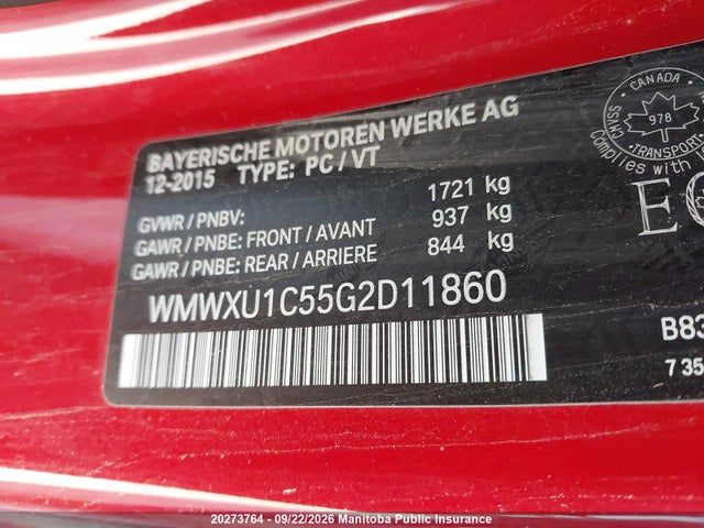 2016 Mini Cooper მანქანა იყიდება აუქციონზე, vin: WMWXU1C55G2D11860, აუქციონის ნომერი: 20273764