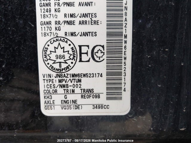 JN8AZ1MW6EW523174 Nissan MURANO SV