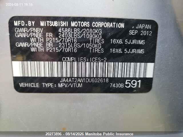 Aukcja sprzedaży 2013 Mitsubishi Outlander Es, vin: JA4AT2AW1DU602618, numer aukcji: 20273896