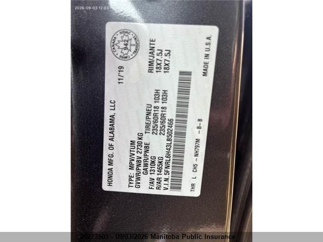 Honda ODYSSEY EX 2020 5FNRL6H43LB502466 Image 9