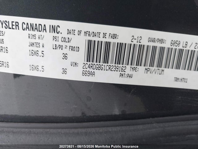 Продаж на аукціоні авто 2012 Dodge Grand Caravan Crew, vin: 2C4RDGBG1CR239162, номер лоту: 20273921