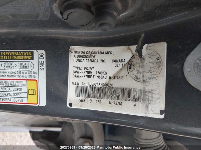 Продаж на аукціоні авто 2011 Acura Csx Tech, vin: 2HHFD5F79BH200824, номер лоту: 20273969