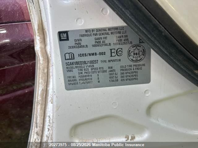 2011 Buick Enclave Cxl მანქანა იყიდება აუქციონზე, vin: 5GAKVBED3BJ188237, აუქციონის ნომერი: 20273975