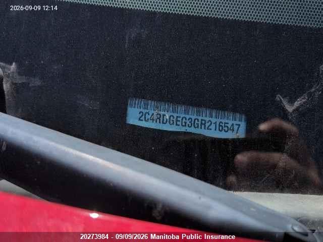 20273984 :رقم المزاد ، 2C4RDGEG3GR216547 vin ، 2016 Dodge Grand Caravan R/t مزاد بيع