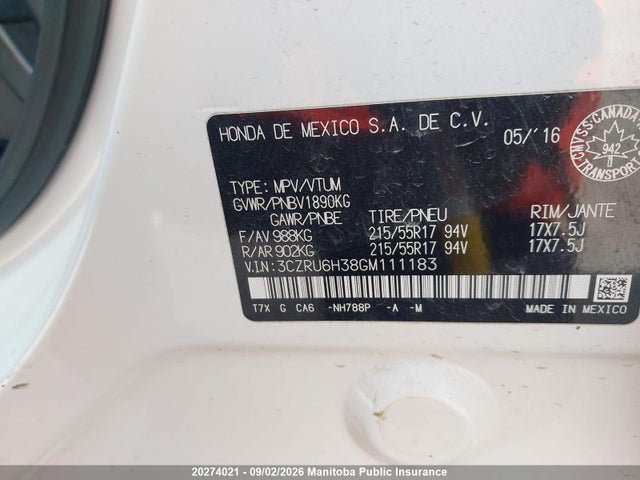 Honda HR-V LX 2016 3CZRU6H38GM111183 Image 8