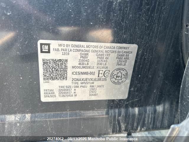 Chevrolet EQUINOX LT 2020 2GNAXUEVXL6188105 Image 9