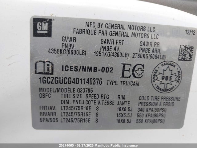 Продаж на аукціоні авто 2013 Chevrolet Express 3500 Cargo Van Ext, vin: 1GCZGUCG4D1140376, номер лоту: 20274065