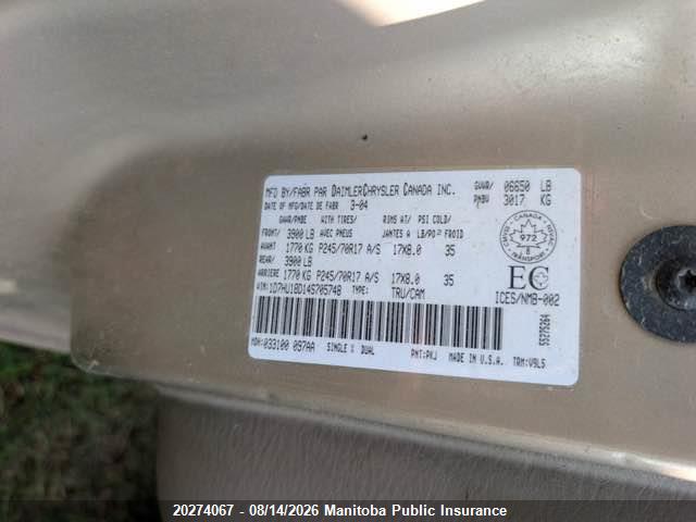 Aukcja sprzedaży 2004 Dodge Ram 1500 Quad Cab, vin: 1D7HU18D14S705748, numer aukcji: 20274067