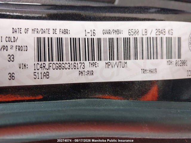 Aukcja sprzedaży 2016 Jeep Grand Cherokee Overland, vin: 1C4RJFCG8GC316173, numer aukcji: 20274074