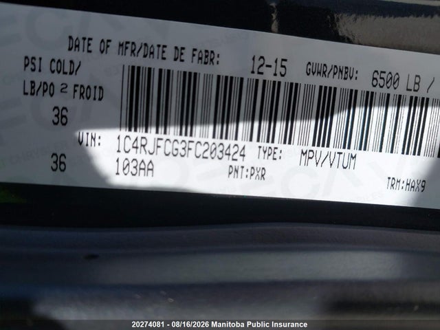 Aukcja sprzedaży 2015 Jeep Grand Cherokee Limited, vin: 1C4RJFCG3FC203424, numer aukcji: 20274081